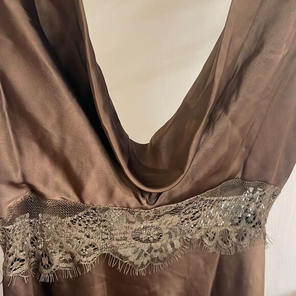 ✨JULIET MIDI DRESS - V NECK LACE INSERT SATIN SLIP SZ 6 DRESS IN CHOCOLATE✨ - Picture 11 of 13